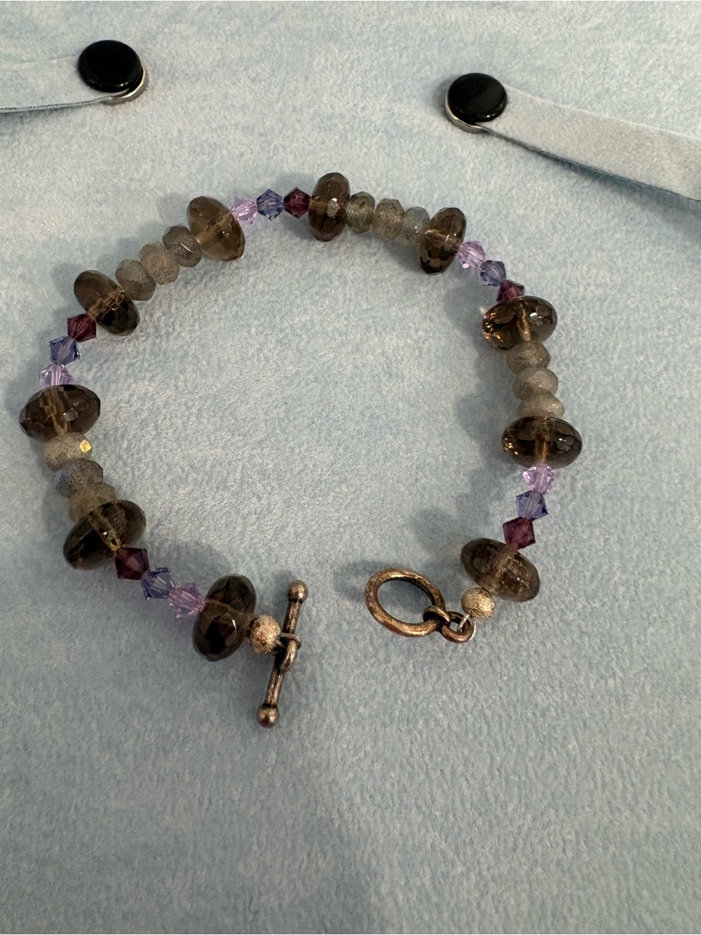 Vintage Smoky Quartz & Amethyst Bead Bracelet